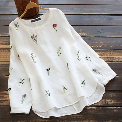 Elegant Embroidery Tops Women's Floral Blouse ZANZEA 2023 Casual Long Sleeve Blusas Female Cotton O Neck Shirts Tunic Bulexpress