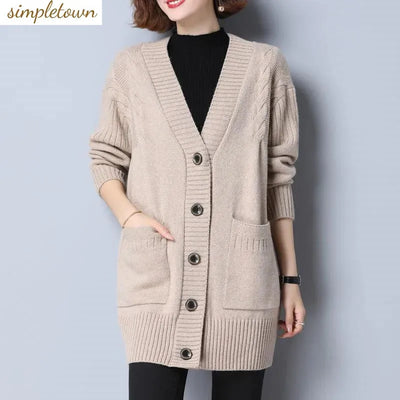 Knitted Cardigan Women's Mid Length Autumn/winter Korean Version New Large Fashionable Loose Sweater Thickened Jacket Bulexpress