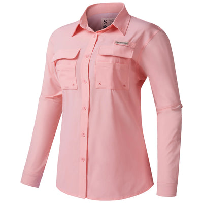 BASSDASH Women Solid Long Sleeve Fishing Button Shirt Multi Pockets Breathable Quick Dry UPF 50 Upper Outer Garment FS21W Bulexpress