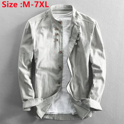 Plus Size 6XL 7XL Men's Casual Cotton Linen Shirt Formal Retro Long Sleeve Soft Loose Shirts Male Oversized Clothing Shirts Tops Bulexpress