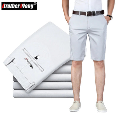 6 Color Casual Shorts Men 2023 Summer New Straight Elastic Business Fashion Thin Short Pants Male Brand Khaki Beige Black Navy Bulexpress