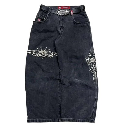 JNCO Jeans New Mens Harajuku Retro Hip Hop Skull Embroidery Baggy Jeans denim Pants 90s Street Gothic Wide Trousers Streetwear Bulexpress