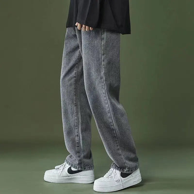 Autumn New Korean Loose Wide Leg Straight Leg Trousers Student Fashion Casual Long Pants Grey Men's Jeans Bulexpress