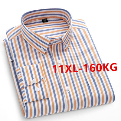 Men's Long Sleeve Shirts Spring Autumn New Stylish Pure Cotton Casual Solid Stripe Oxford Dress Shirt Button Clothing 11XL 10XL Bulexpress